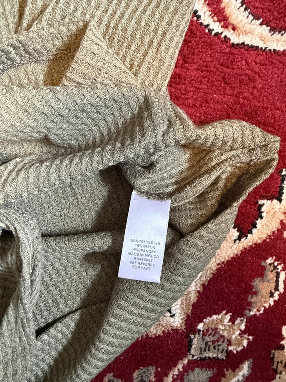 Waffle Knit Button-Front Tie-Hem Shirt - Olive Green - Picture 4 of 5